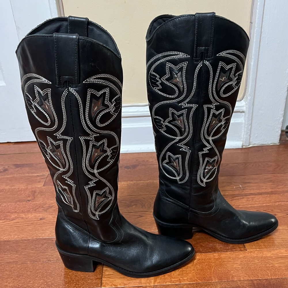 Black Leather Western Boots